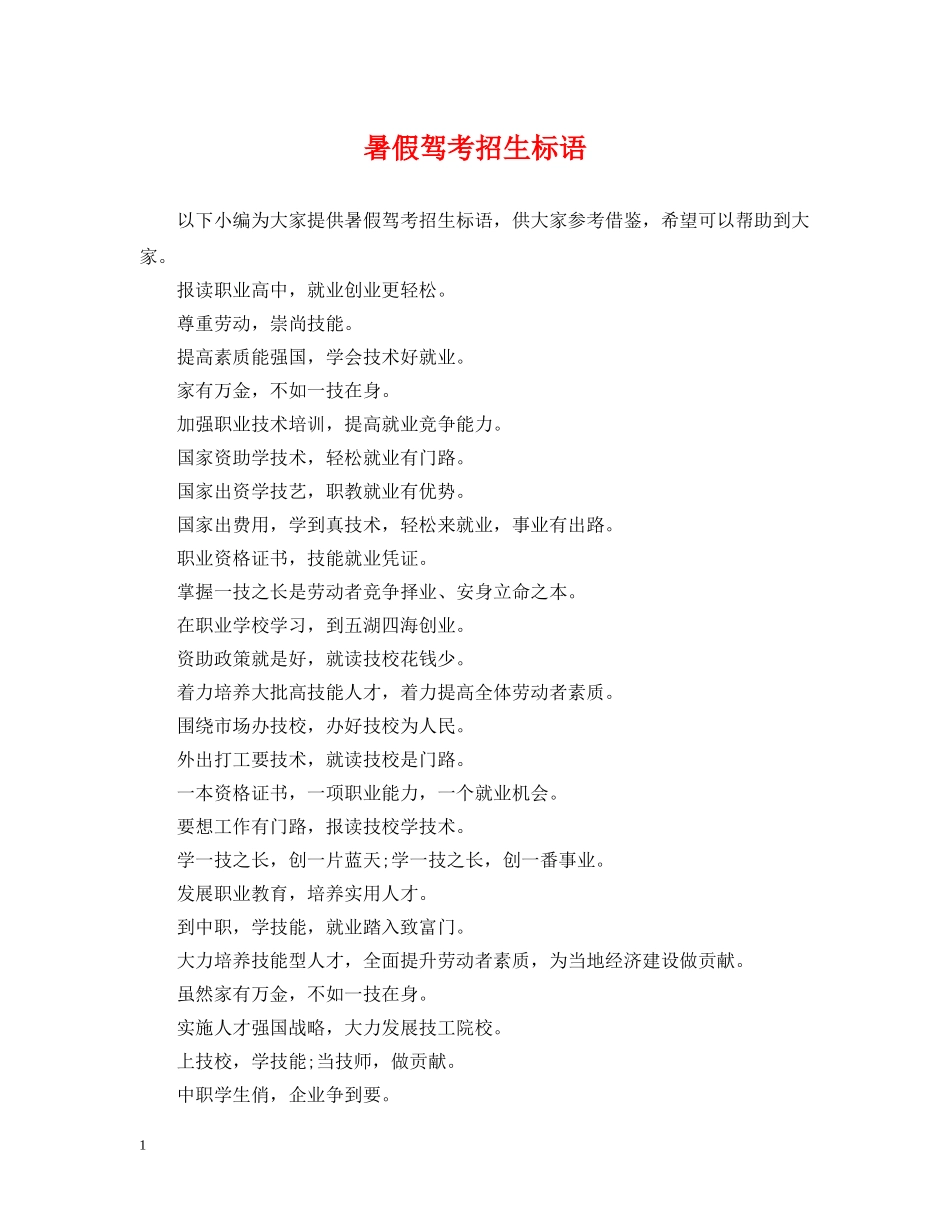 暑假驾考招生标语 _第1页