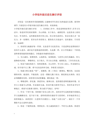 小学低年级后进生操行评语 