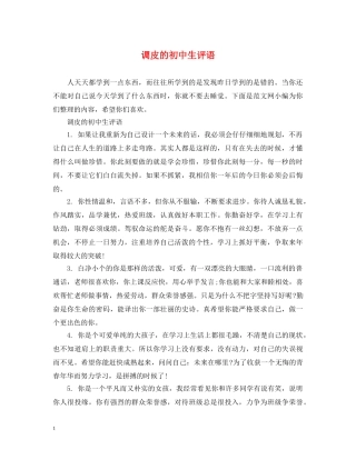 调皮的初中生评语 