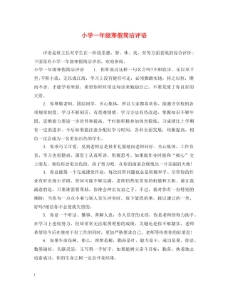 小学一年级寒假简洁评语 