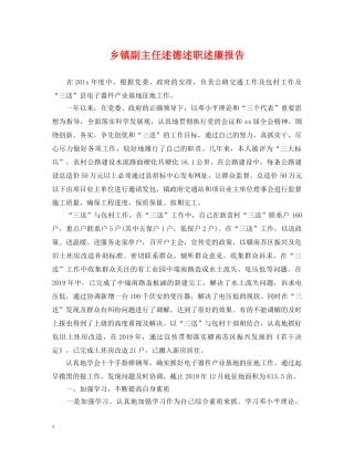 乡镇副主任述德述职述廉报告