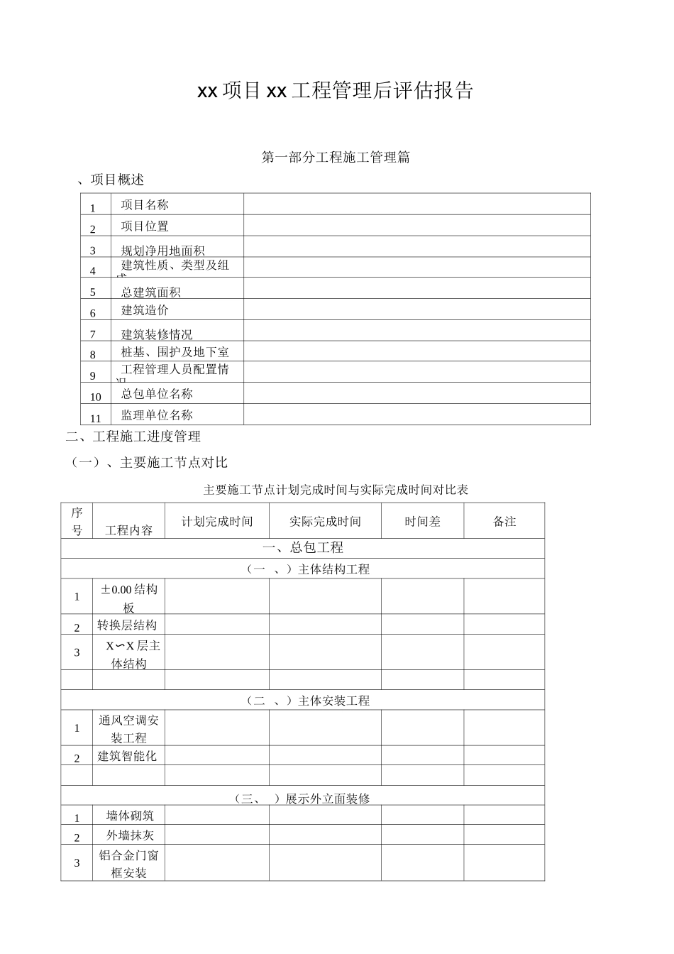 项目工程管理后评估报告模板_第1页