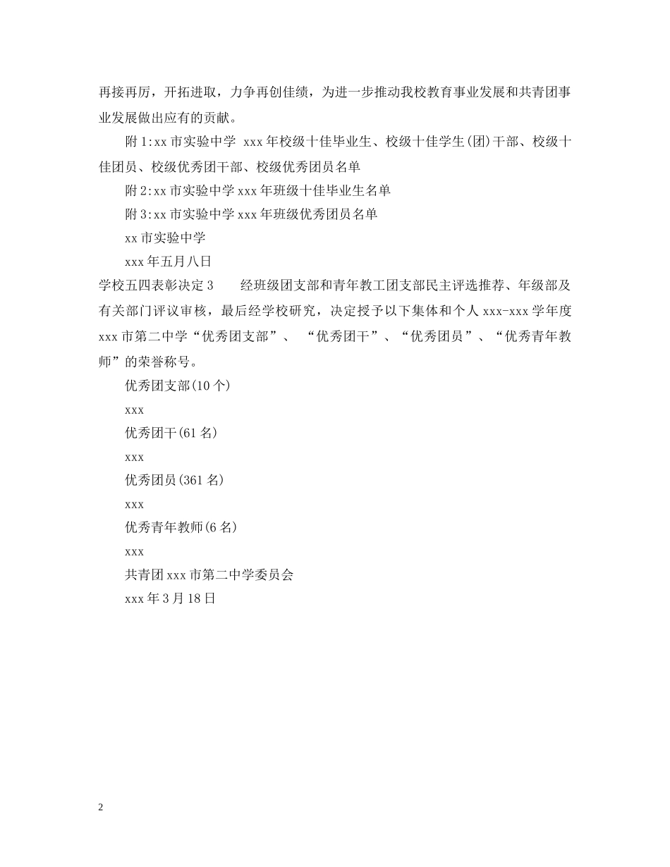 学校五四表彰决定 _第2页