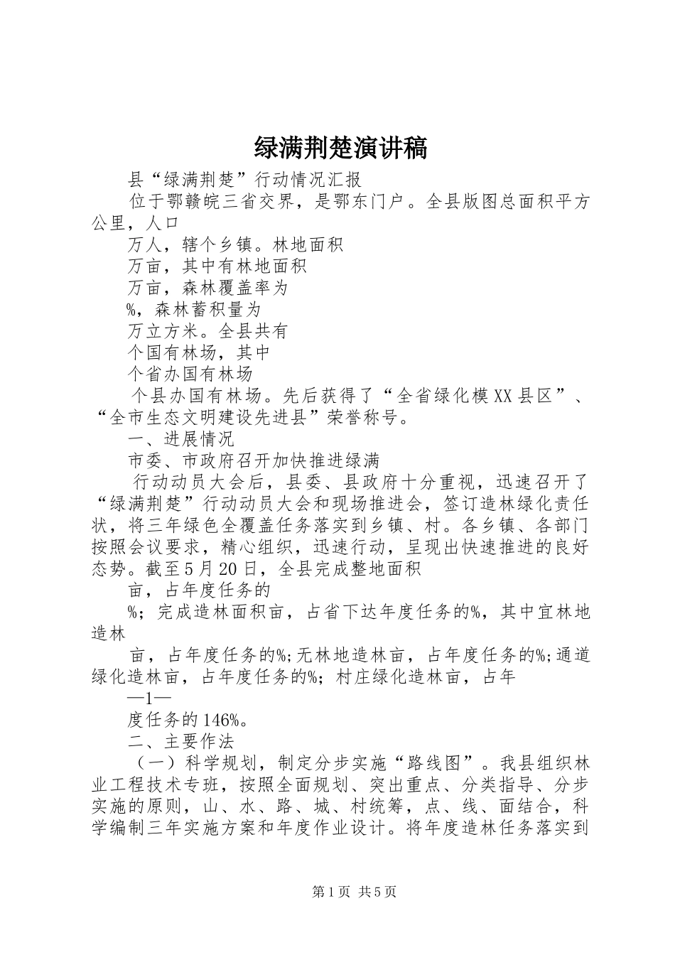 绿满荆楚演讲致辞_第1页