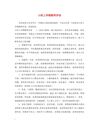小班上学期教师评语 