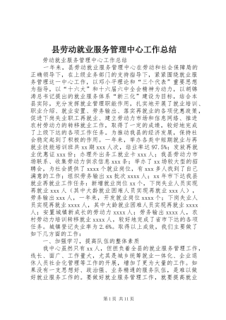 县劳动就业服务管理中心工作总结 