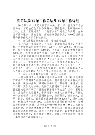 县司法局XX年工作总结及XX年工作谋划 