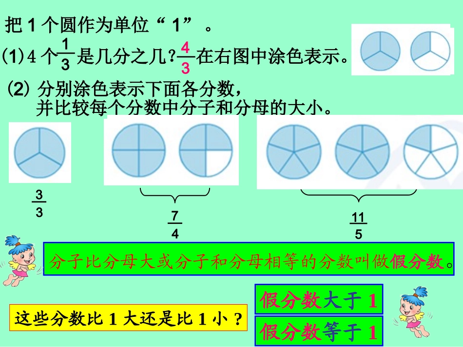 五年级下册数学P53真分数和假分数_第3页