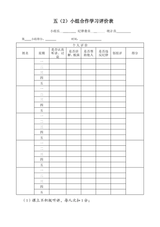 小组合作学习评价表