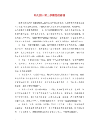 幼儿园小班上学期男孩评语 