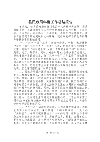 县民政局年度工作总结报告 