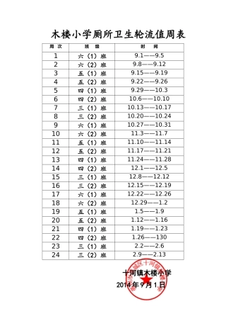 木楼小学厕所卫生轮流值周表