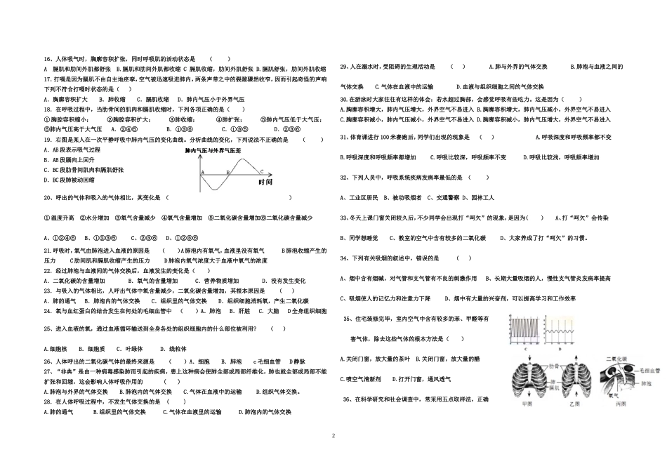 2015年第三章人体的呼吸练习卷_第2页