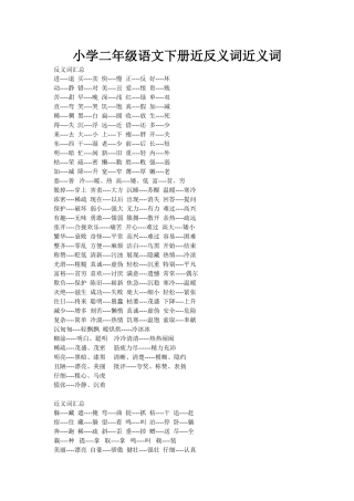 小学二年级语文近义词反义词汇总