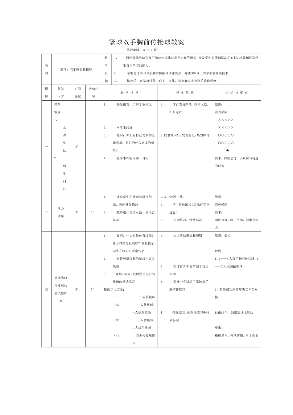 篮球双手胸前传接球教案_第1页