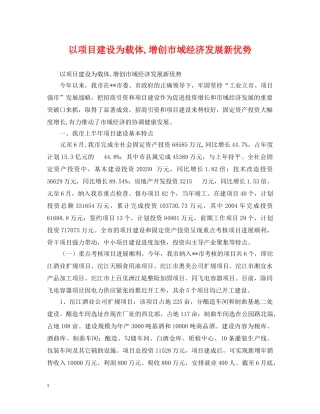 以项目建设为载体,增创市域经济发展新优势
