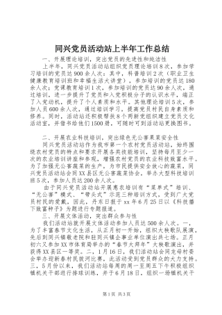 同兴党员活动站上半年工作总结 