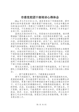市委党校团干部培训体会心得