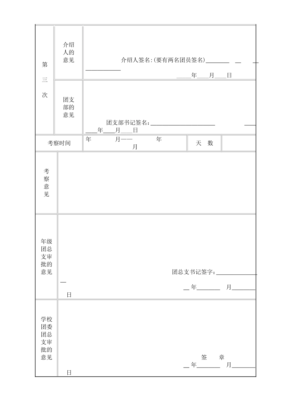 草窝滩中学入团积极分子考察登记表_第3页