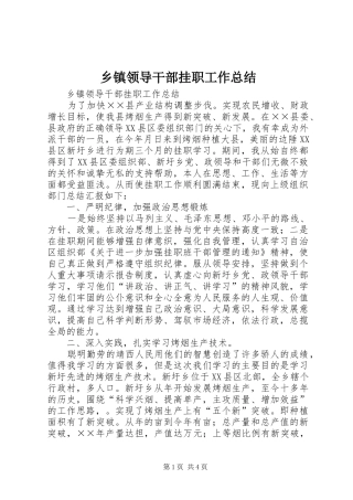 乡镇领导干部挂职工作总结 