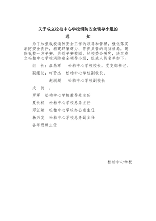 松柏中心学校消防安全领导小组
