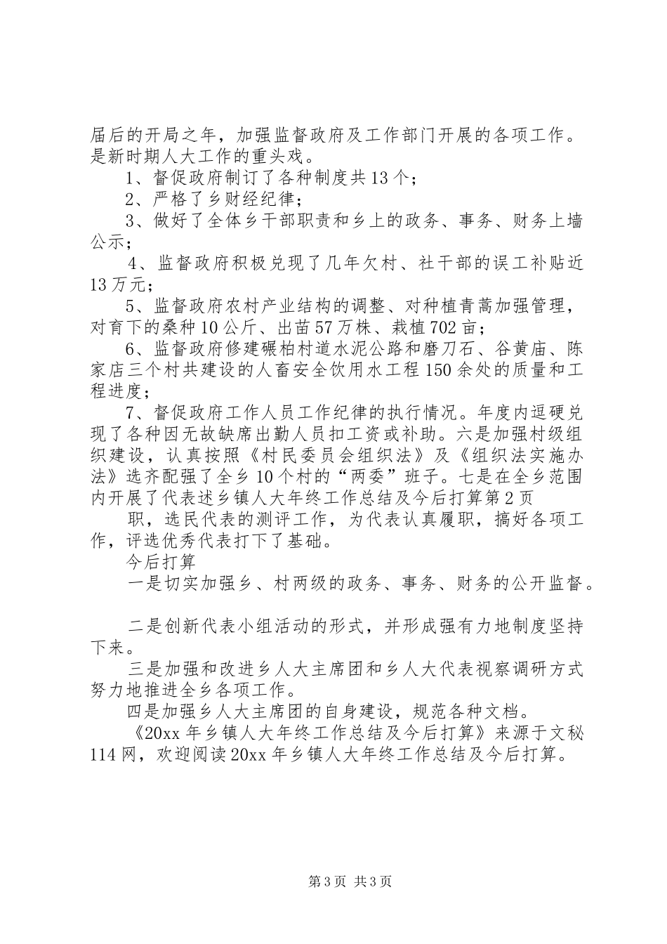 乡镇人大年终工作总结及今后打算 _第3页