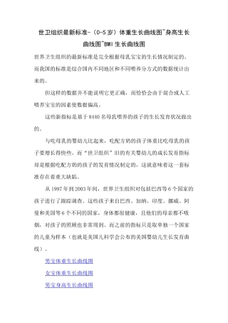 世卫组织最新标准 - (0-5岁)体重生长曲线图 ~ 身高生长曲线图 ~ BMI生长曲线图剖析