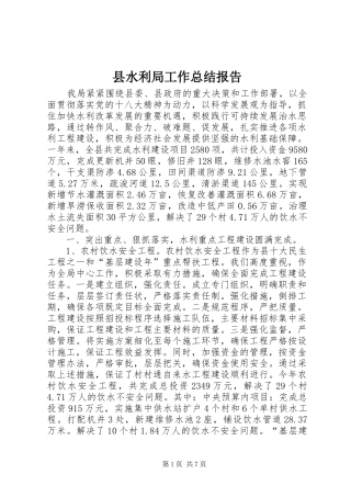 县水利局工作总结报告 