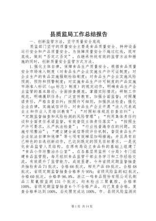 县质监局工作总结报告 
