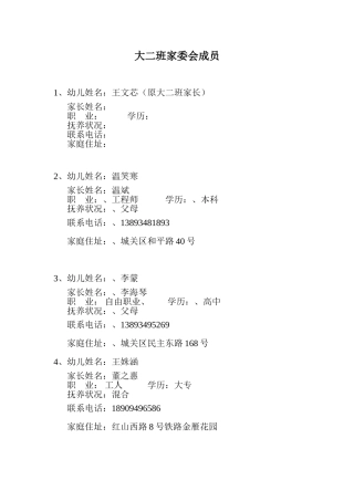 大二班家委会成员