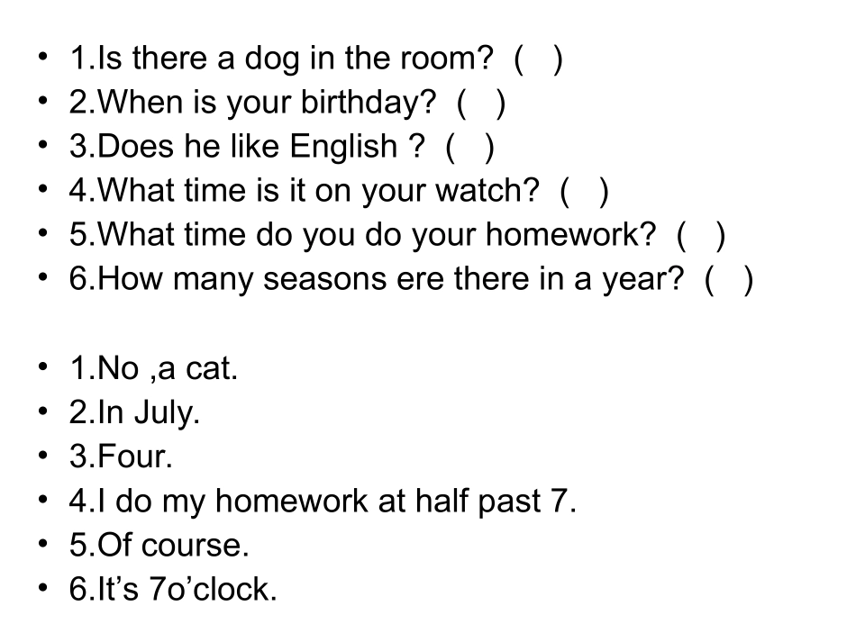 四年级英语复习题（根据问句选答句）_第2页