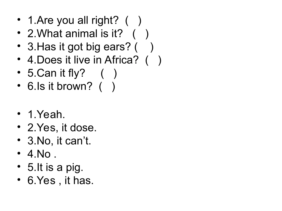 四年级英语复习题（根据问句选答句）_第3页