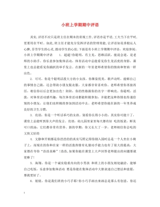 小班上学期期中评语 