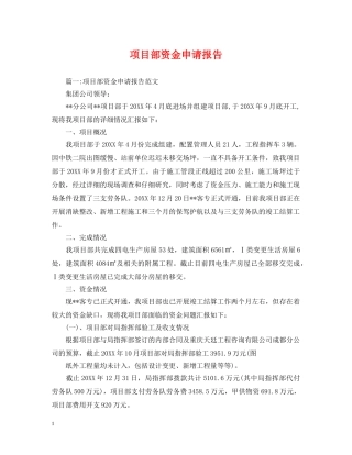 项目部资金申请报告 