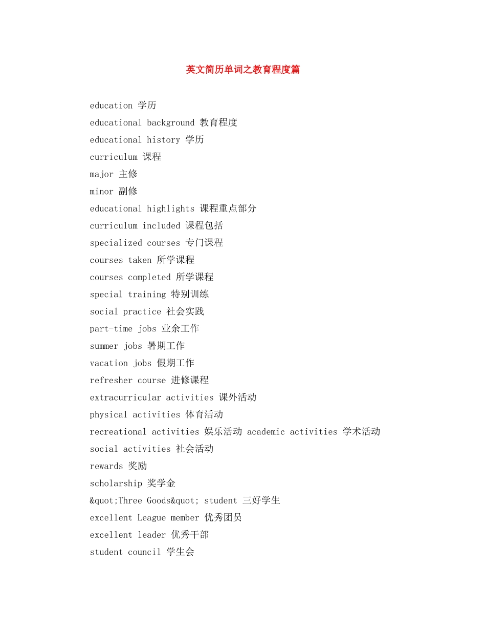 英文简历单词之教育程度篇 _第1页