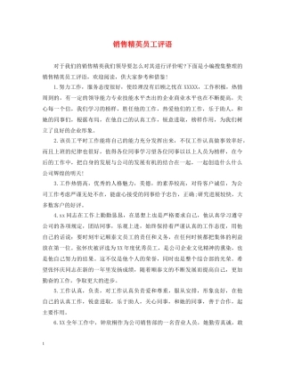 销售精英员工评语 