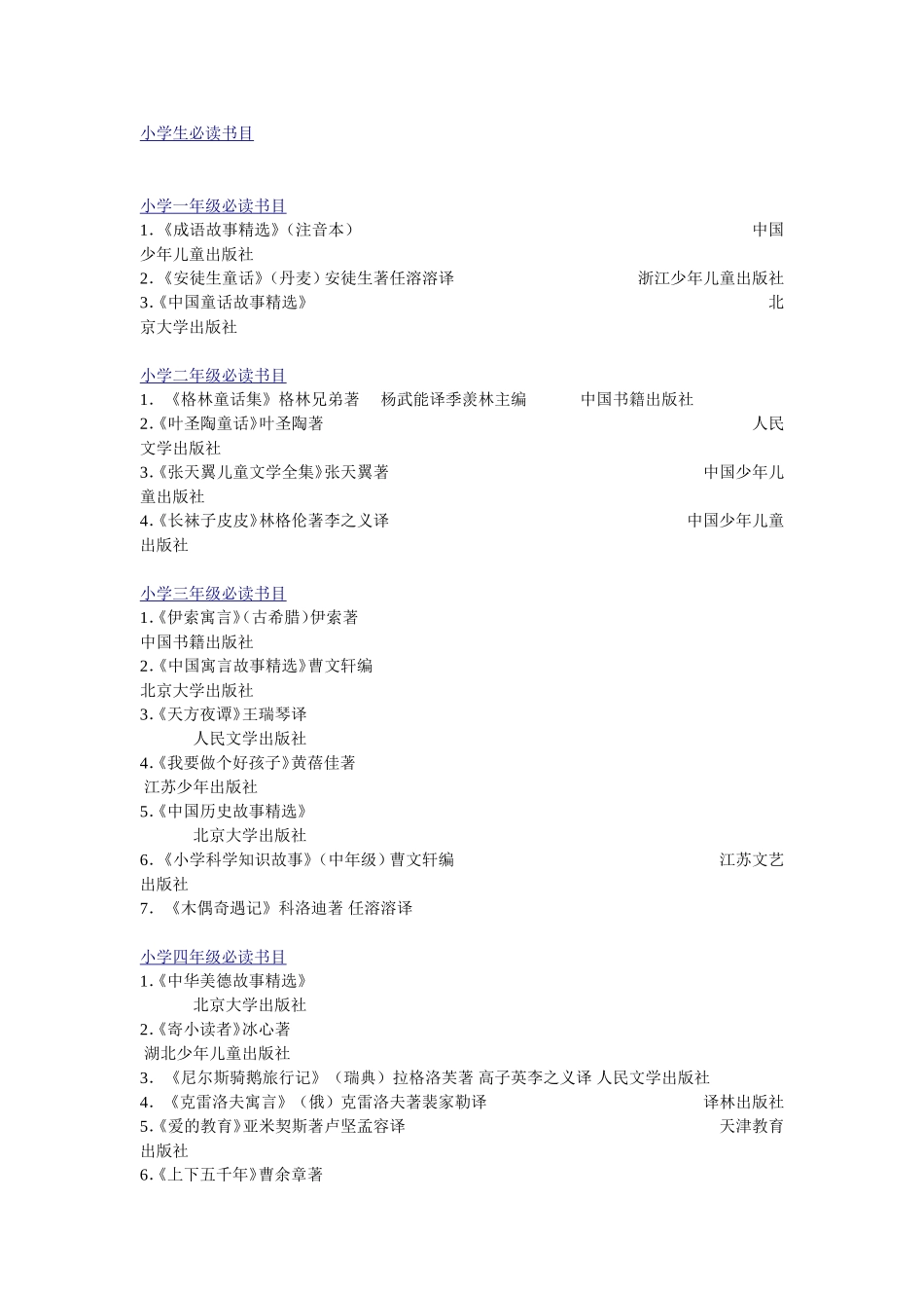 小学生必读书目_第1页