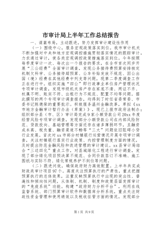 市审计局上半年工作总结报告 