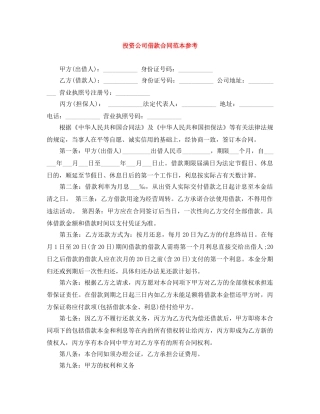 投资公司借款合同范本参考 