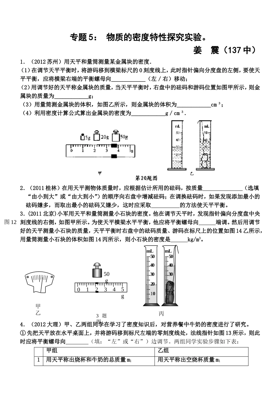 专题5：密度实验探究_第1页
