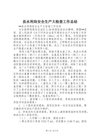 县水利局安全生产大检查工作总结 