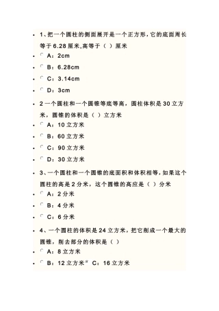 圆柱和圆锥练习d文档（资源3）