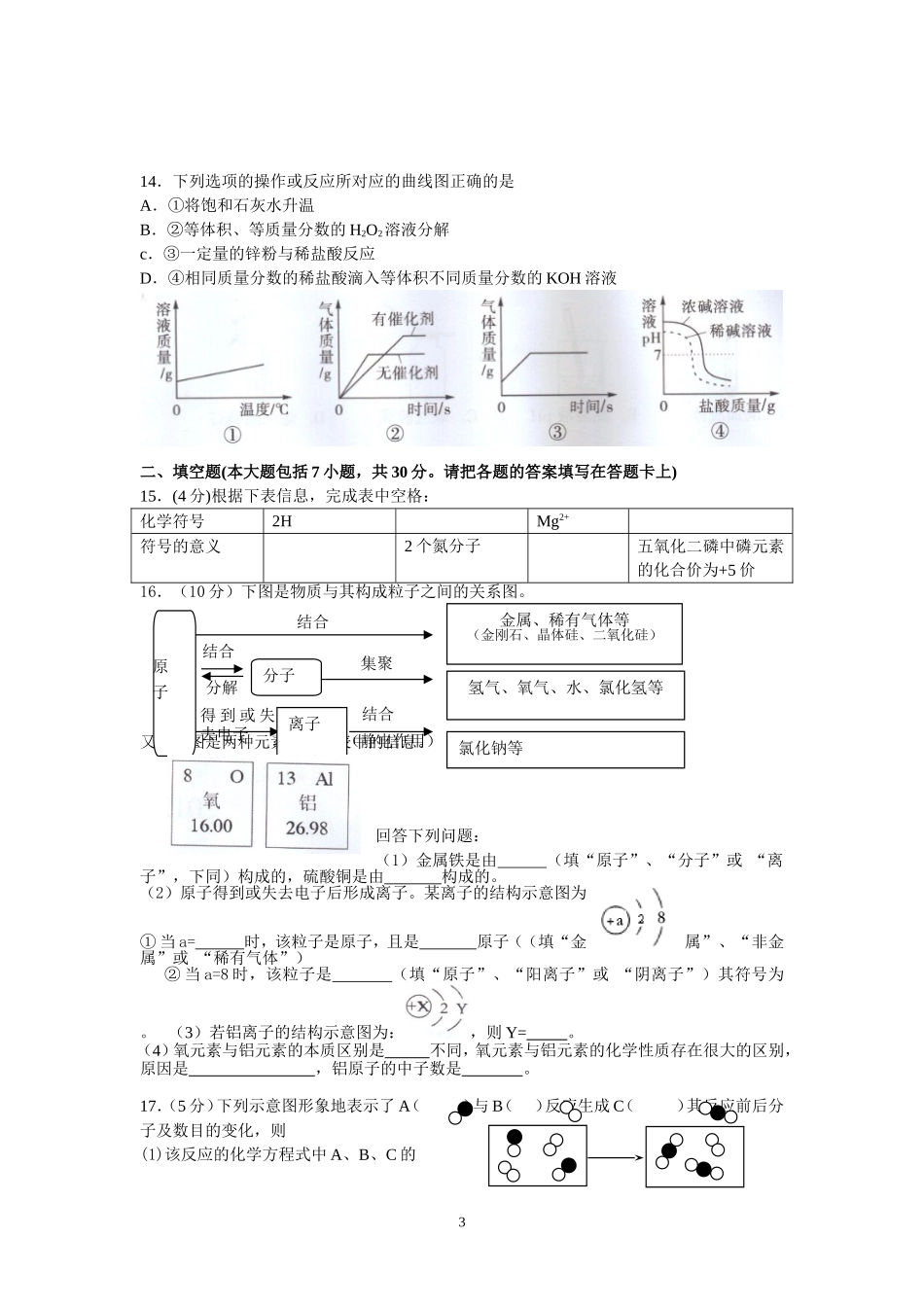 2014年初三化学中考模拟试题_第3页