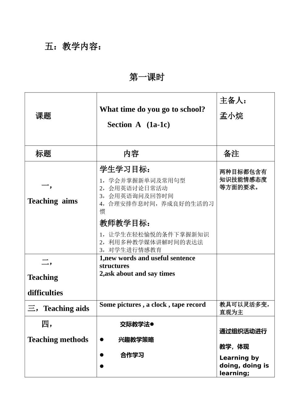七下英语第二单元教学设计（孟小烷）_第2页