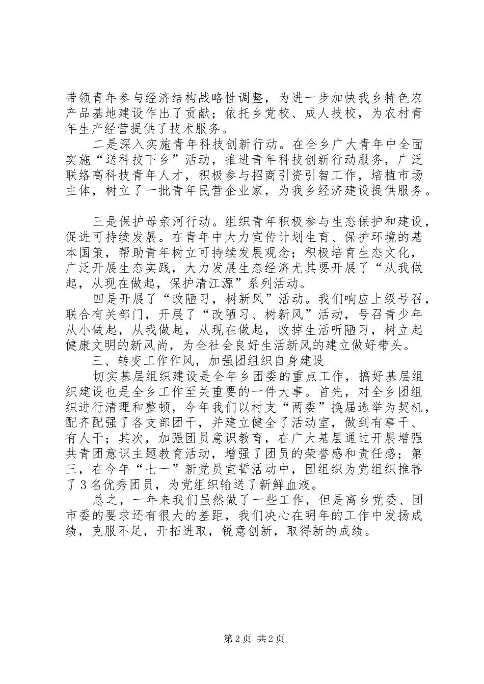 乡共青团工作总结 _第2页