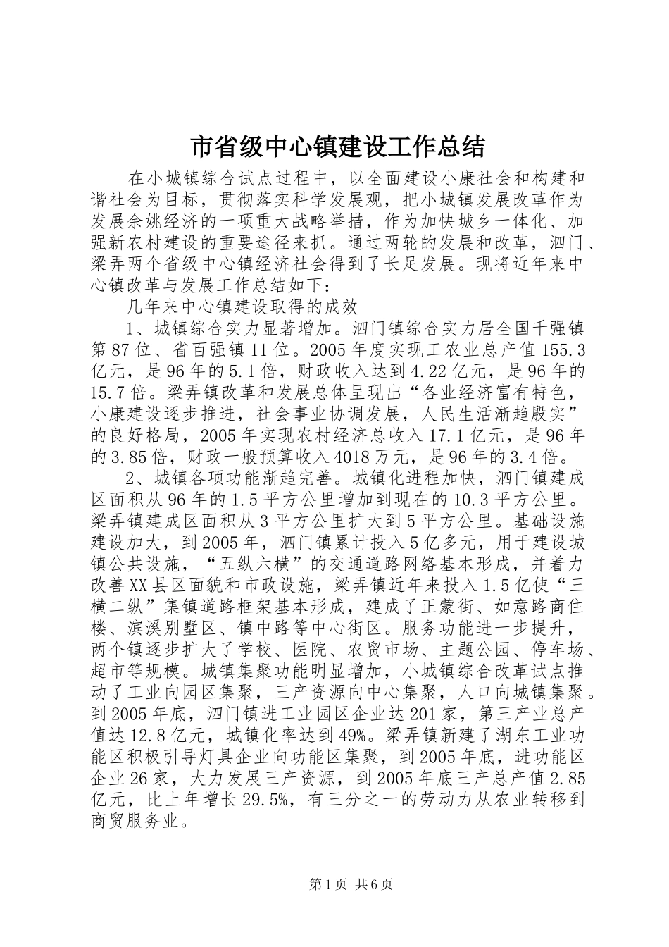 市省级中心镇建设工作总结 _第1页