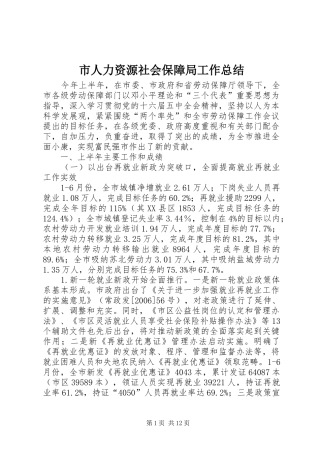 市人力资源社会保障局工作总结 