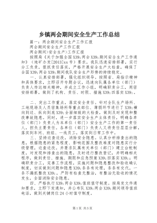 乡镇两会期间安全生产工作总结 