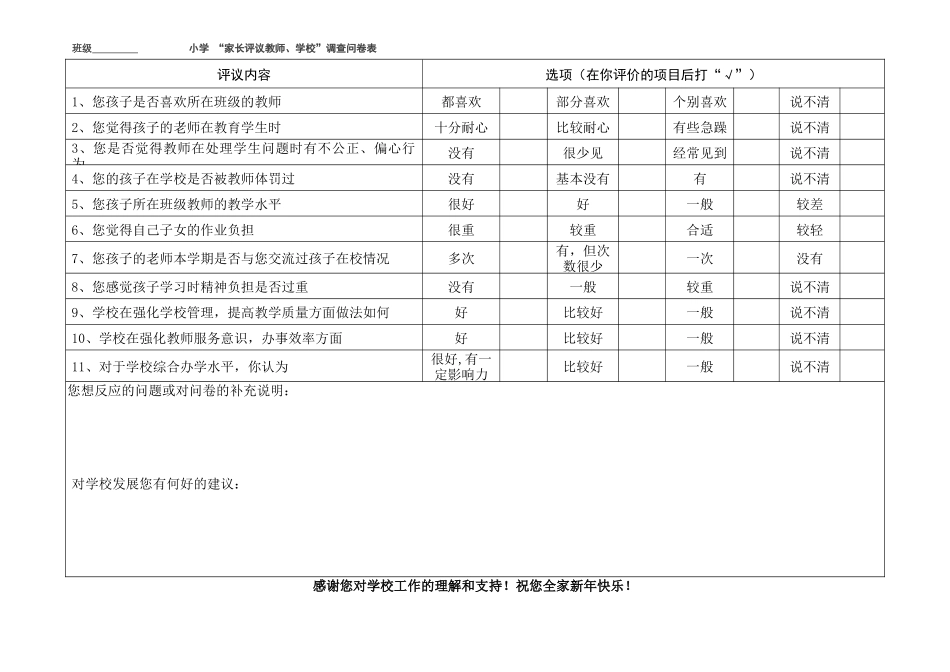小学“家长评议教师、学校”调查问卷表_第1页