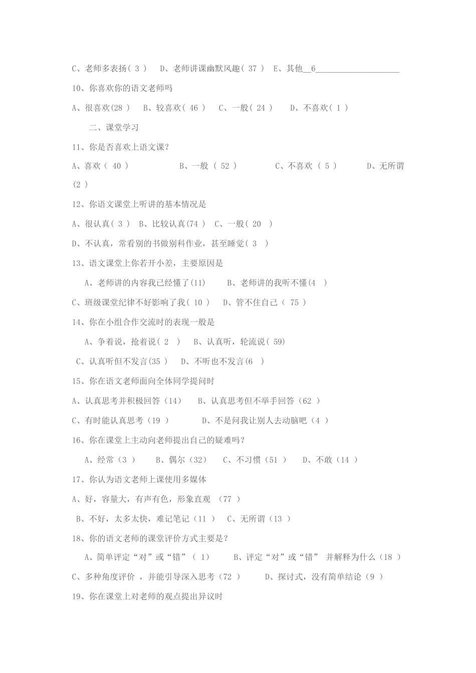中学生语文学习兴趣问卷调查表_第2页